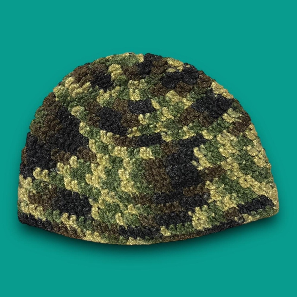 Y2K Camouflage Crochet Beanie Gorpcore Granola Handmade
